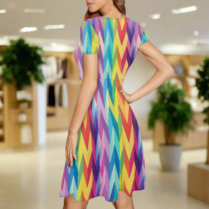 LGBTQ Rainbow Chevron's Women Scoop Neck Short Sleeve Ruffle Dress