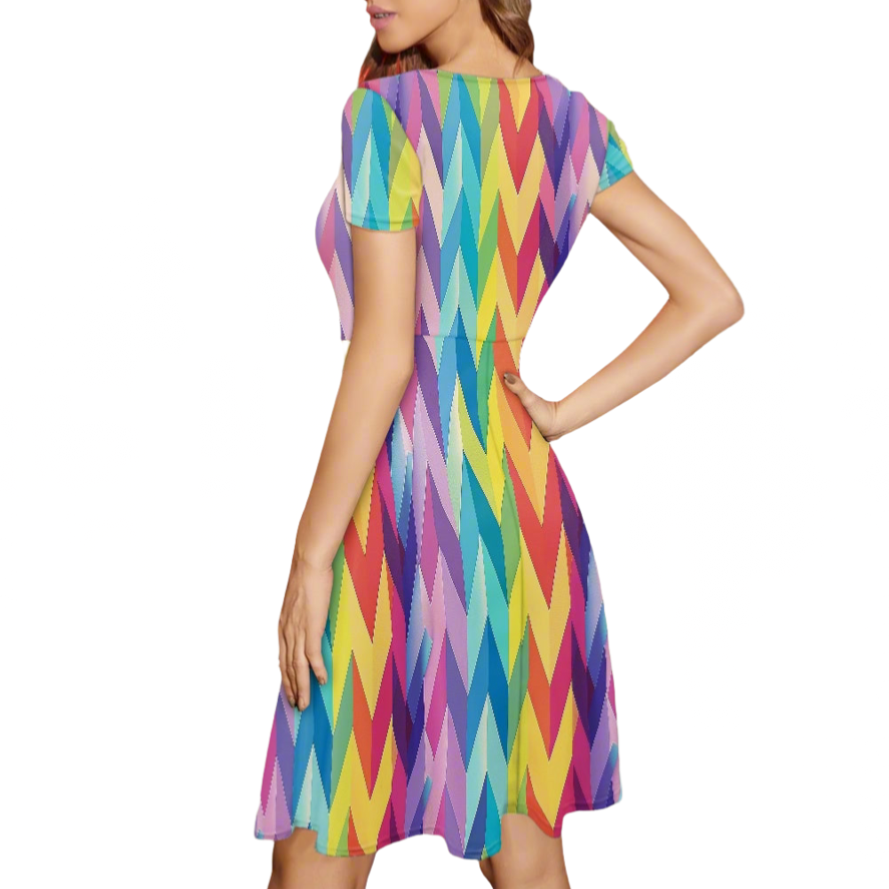 LGBTQ Rainbow Chevron's Women Scoop Neck Short Sleeve Ruffle Dress