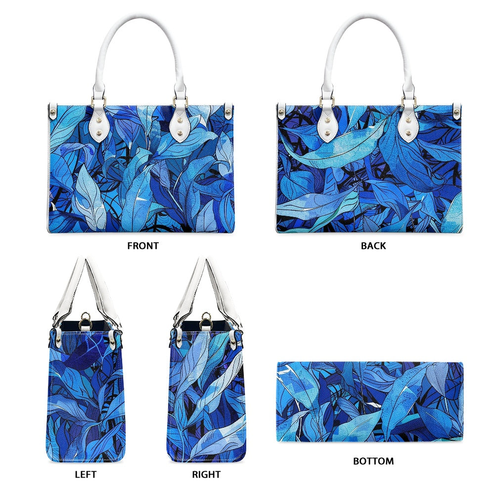 Blue Tropical Leaf Designer - Vibrant and Elegant Women's PU Leather Twill Handbag