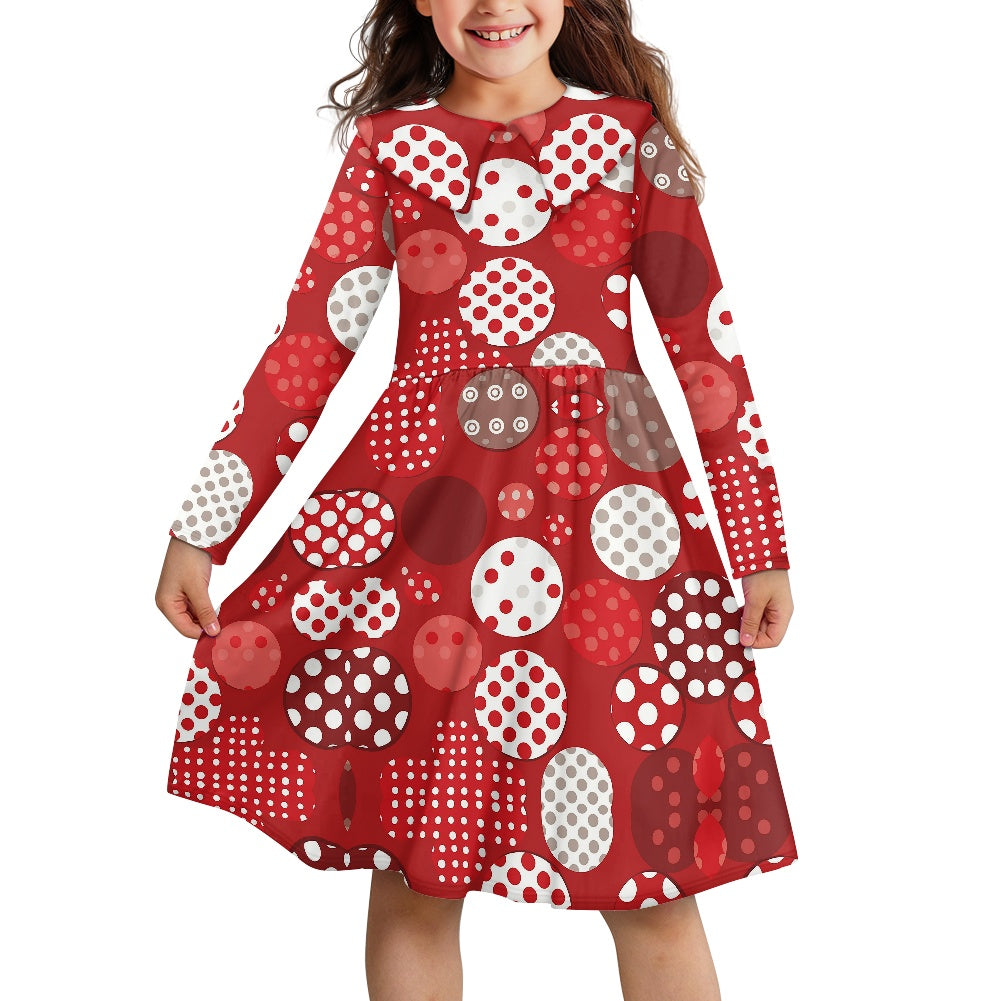 Red Polka Dot Children's Long Sleeve Baby Collar Dress white