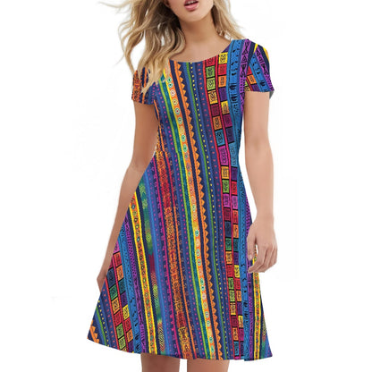 Women Scoop Neck Short Sleeve Ruffle Dress