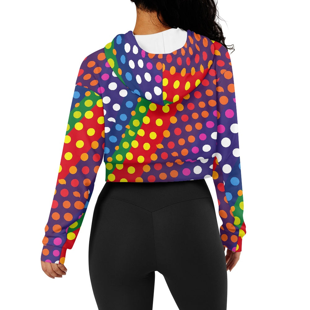 LGBTQ-Friendly Rainbow Polka Dot Women's Long Sleeve Short Hooded Sweatshirt by Luxtrini