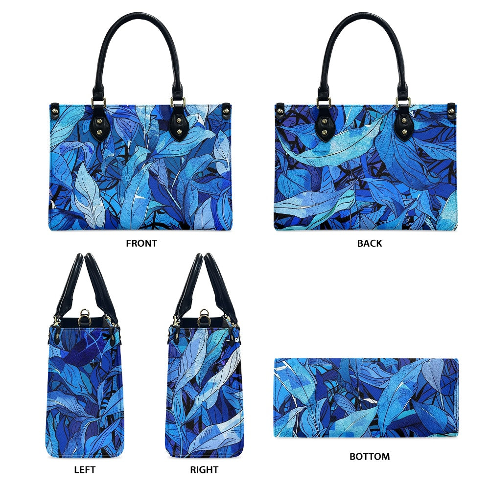 Blue Tropical Leaf Designer - Vibrant and Elegant Women's PU Leather Twill Handbag