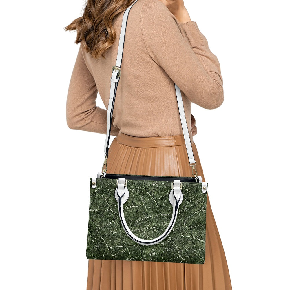 Women's Natural Opulence: Forest Green with Intricate Grain Details PU Leather Twill Handbag