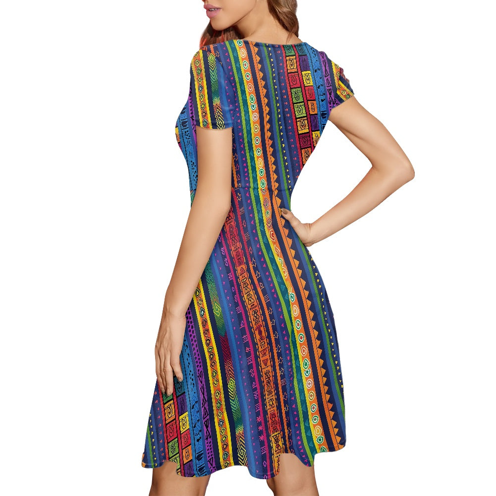 Women Scoop Neck Short Sleeve Ruffle Dress