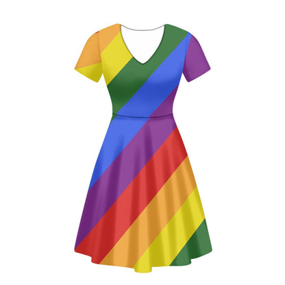Rainbow Women short Sleeve Ruffle Dress white