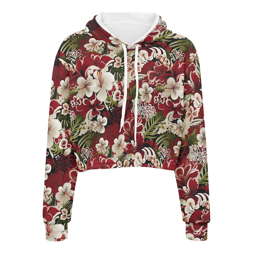 Women's midriff-baring sweatshirt - Hibiscus white