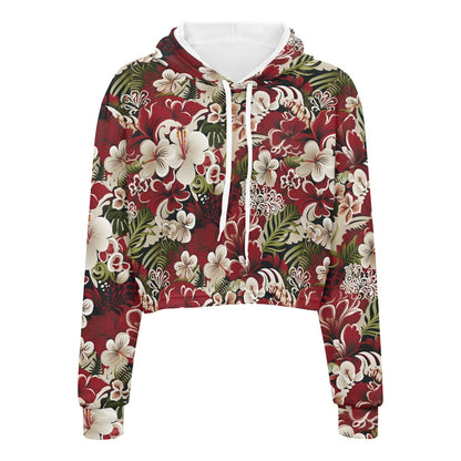 Women's midriff-baring sweatshirt - Hibiscus white