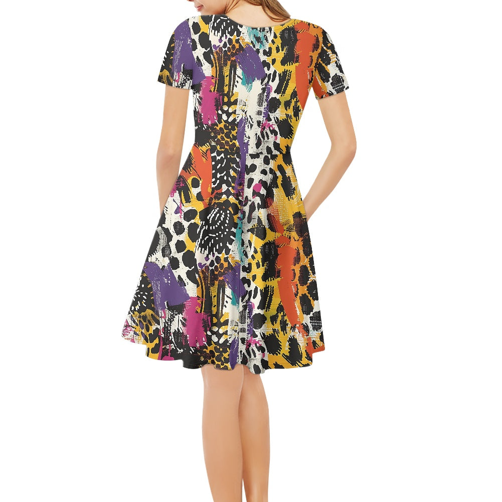 Women V-Neck Short Sleeve Ruffle Dress