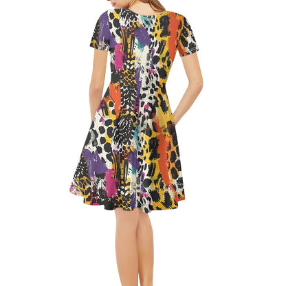 Women V-Neck Short Sleeve Ruffle Dress