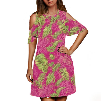 Cold shoulder dress with a round neckline