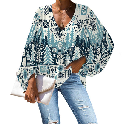 V-Neck Puff Sleeve Chiffon Blouse white