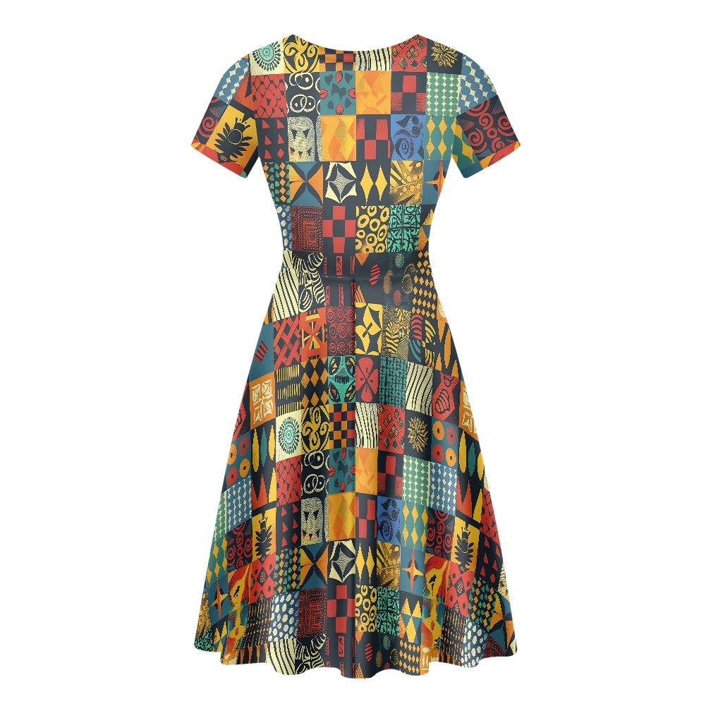 Women Scoop Neck Short Sleeve Ruffle Dress