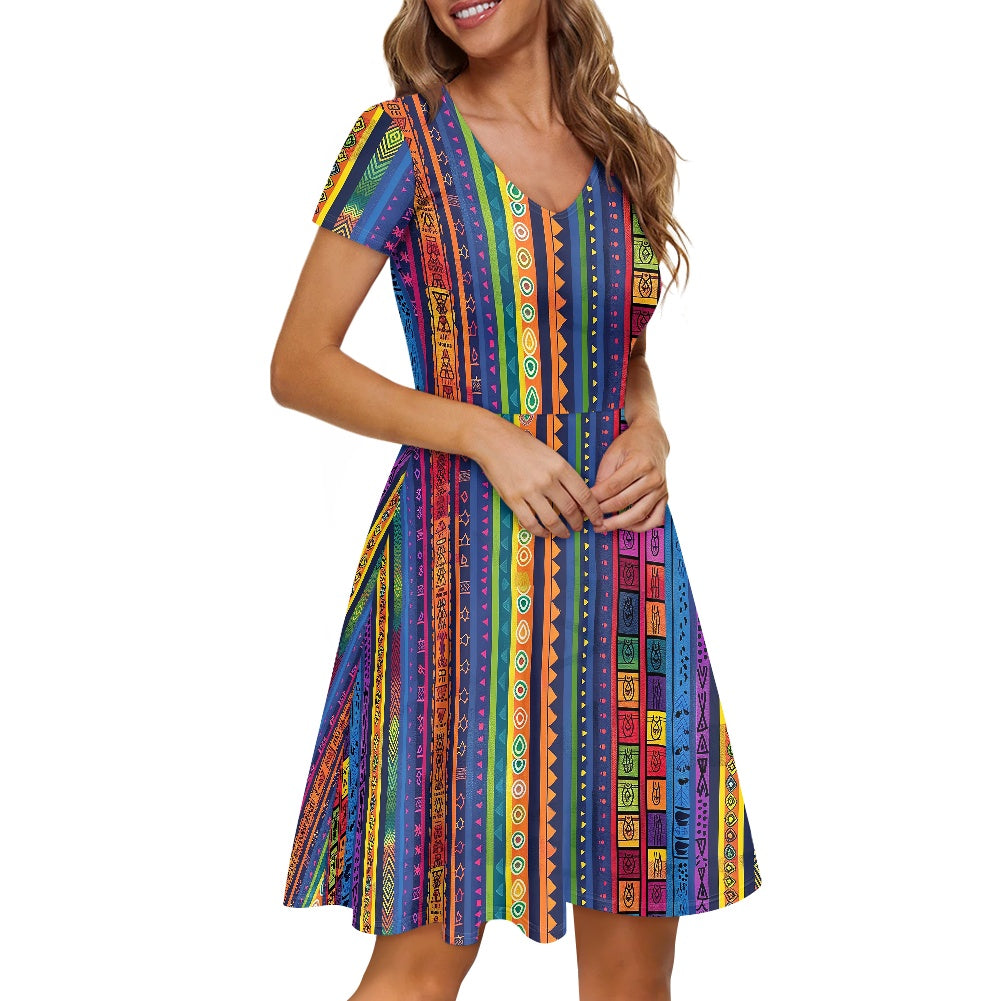 Women V-Neck Short Sleeve Ruffle Dress