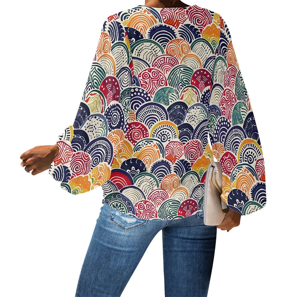 V-Neck Chiffon Puff Sleeve Blouse by Luxtrini