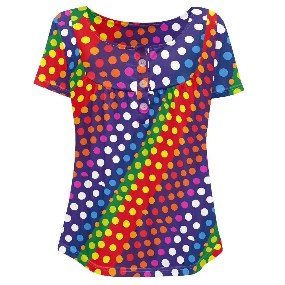 LGBTQ-Friendly Rainbow Polka Dot Casual Round Neck Short Sleeve T-shirt by Luxtrini