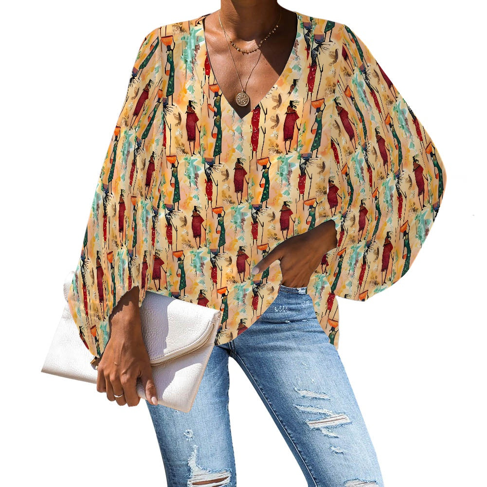 V-Neck Puff Sleeve Chiffon Blouse white