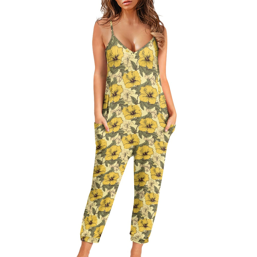 Yellow Hibiscus Rompers - Exclusive One-of-a-Kind Luxury Romper - Limited Edition, Ethically Made, and Stylishly Comfortable