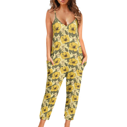Yellow Hibiscus Rompers - Exclusive One-of-a-Kind Luxury Romper - Limited Edition, Ethically Made, and Stylishly Comfortable