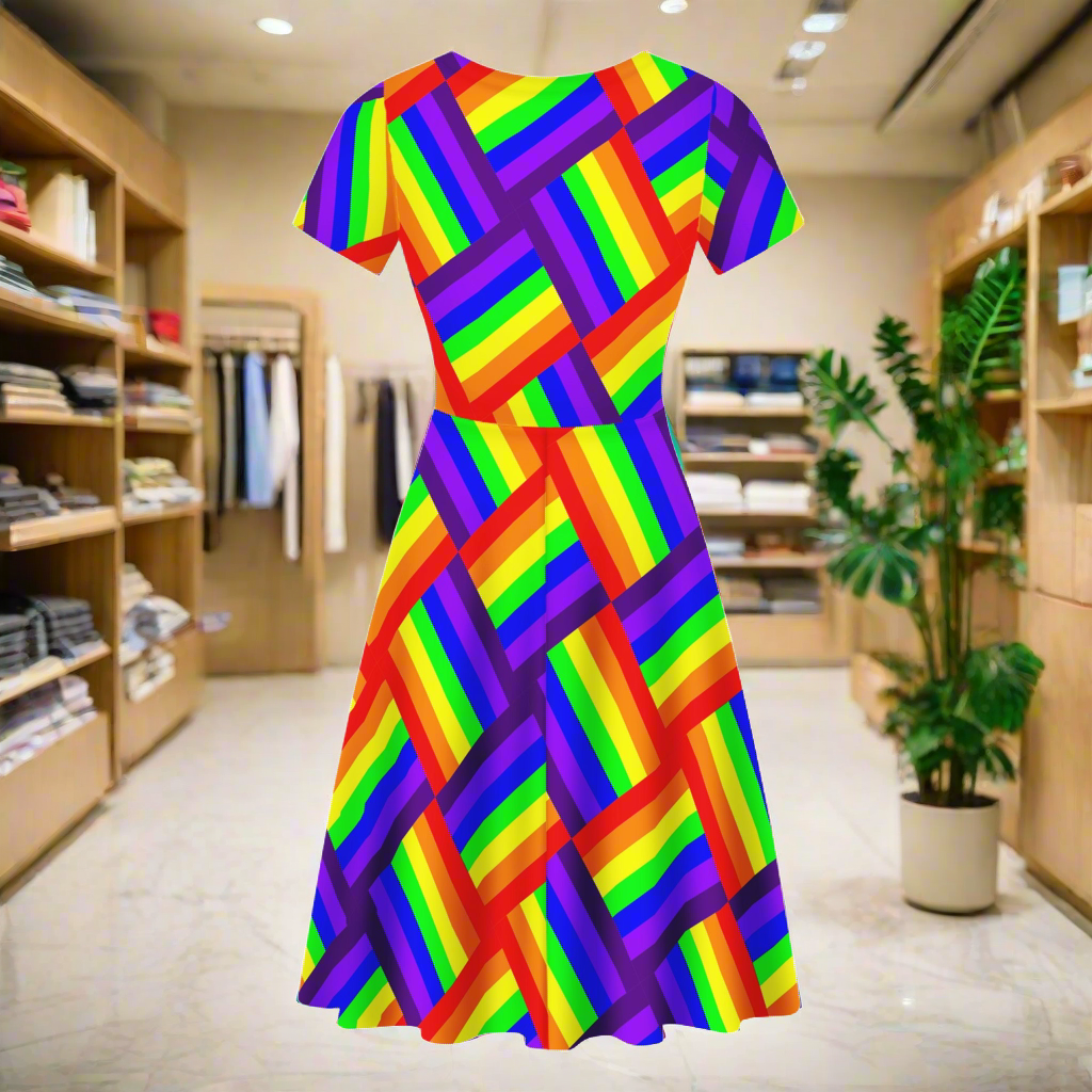 Rainbow Weave Women Ruffle Bottom Dress