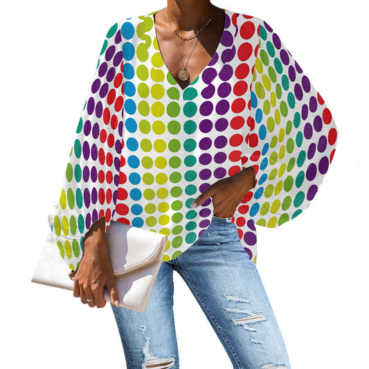 V-Neck Chiffon Puff Sleeve Blouse by Luxtrini 4XL