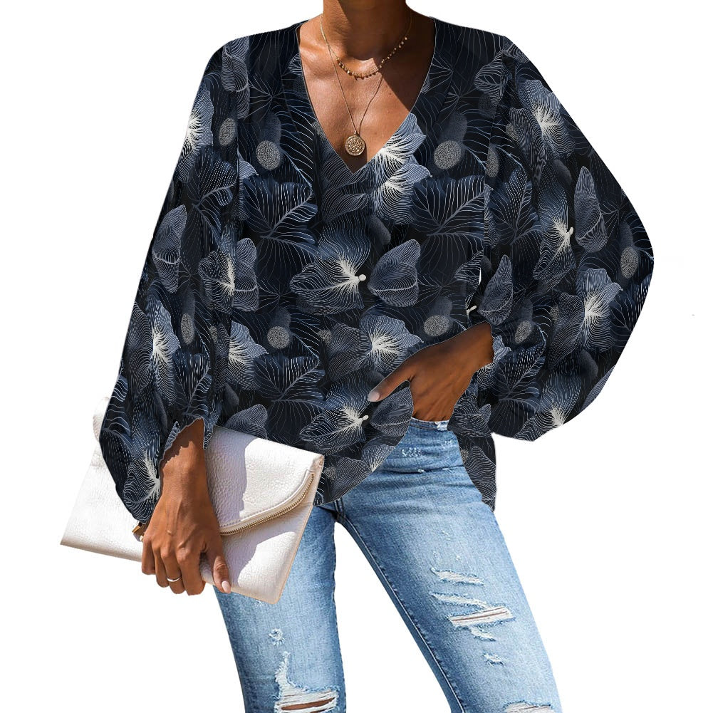 V-Neck Puff Sleeve Chiffon Blouse white