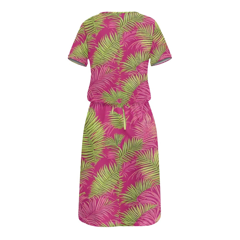 Casual Short Sleeve Printed Dress with Pockets