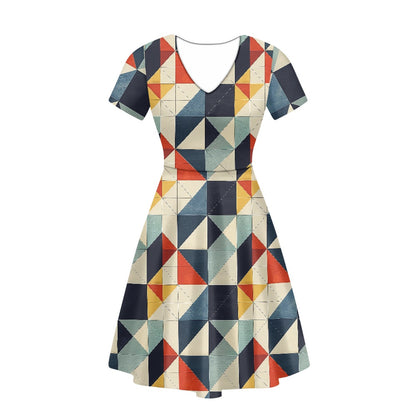 Women V-Neck Short Sleeve Ruffle Dress white