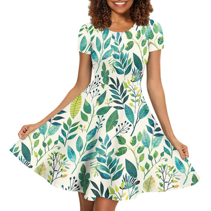 Women Scoop Neck Short Sleeve Ruffle Dress