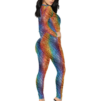 Unique Ostrich Skin pattern Rainbow Pride Women's Plunging Neck Jumpsuit