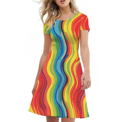 Women Scoop Neck Short Sleeve Ruffle Dress