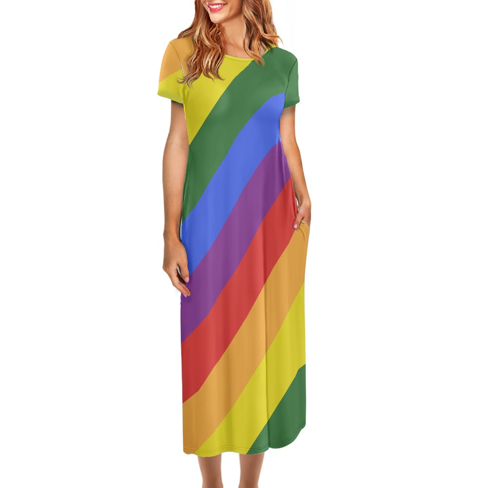 Rainbow Round Neck Short Sleeve Dress | Breathable & Quick-Drying for All Occasions