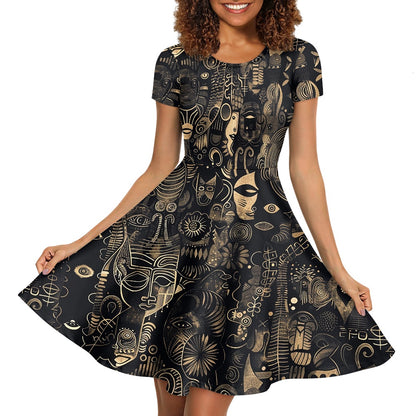 Women Scoop Neck Short Sleeve Ruffle Dress