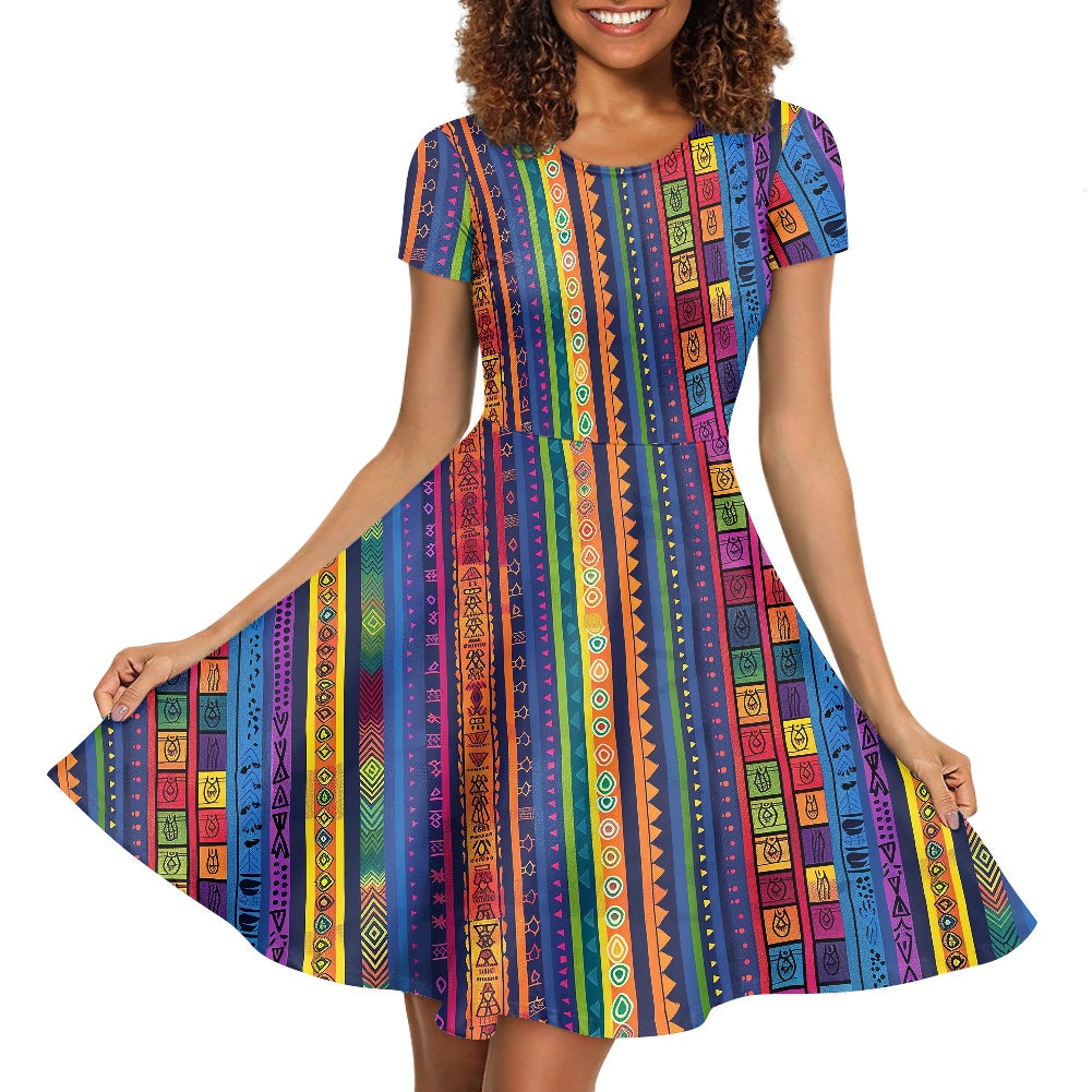 Women Scoop Neck Short Sleeve Ruffle Dress