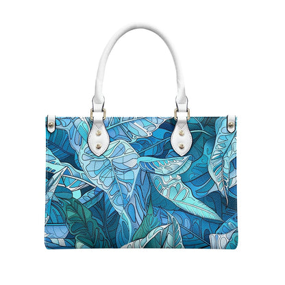 Ocean Leaf Designer  - Versatile Women's PU Leather Twill Handbag in Tropical Blues