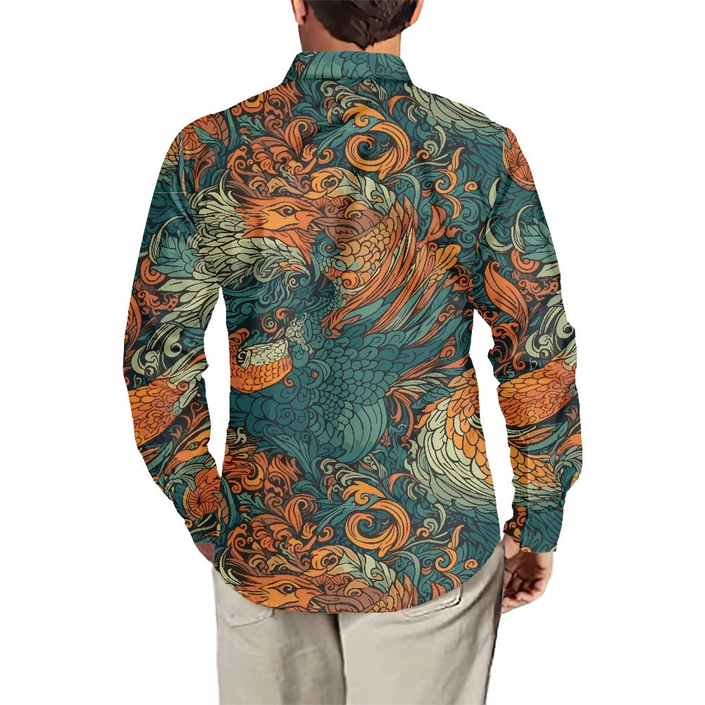 Luxtrini Men’s Dragon and Phoenix Button-Up Dress Shirt – Handcrafted Eco Statement Shirt (XS–6XL)