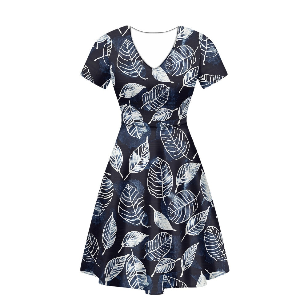 Women V-Neck Short Sleeve Ruffle Dress white