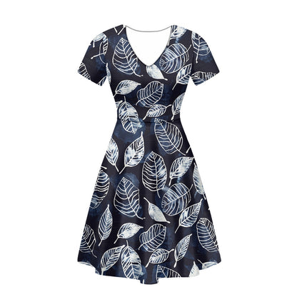 Women V-Neck Short Sleeve Ruffle Dress white
