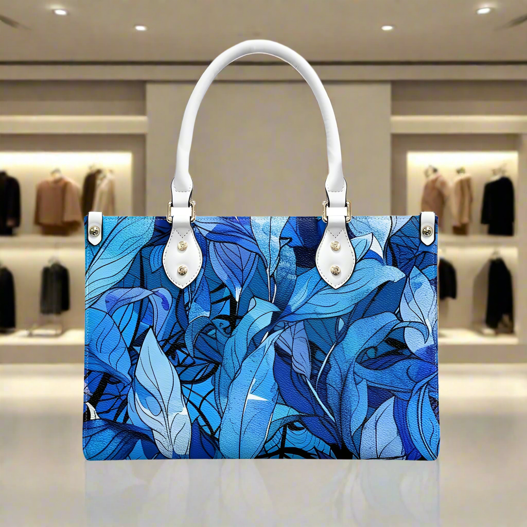 Blue Tropical Leaf Designer - Vibrant and Elegant Women's PU Leather Twill Handbag