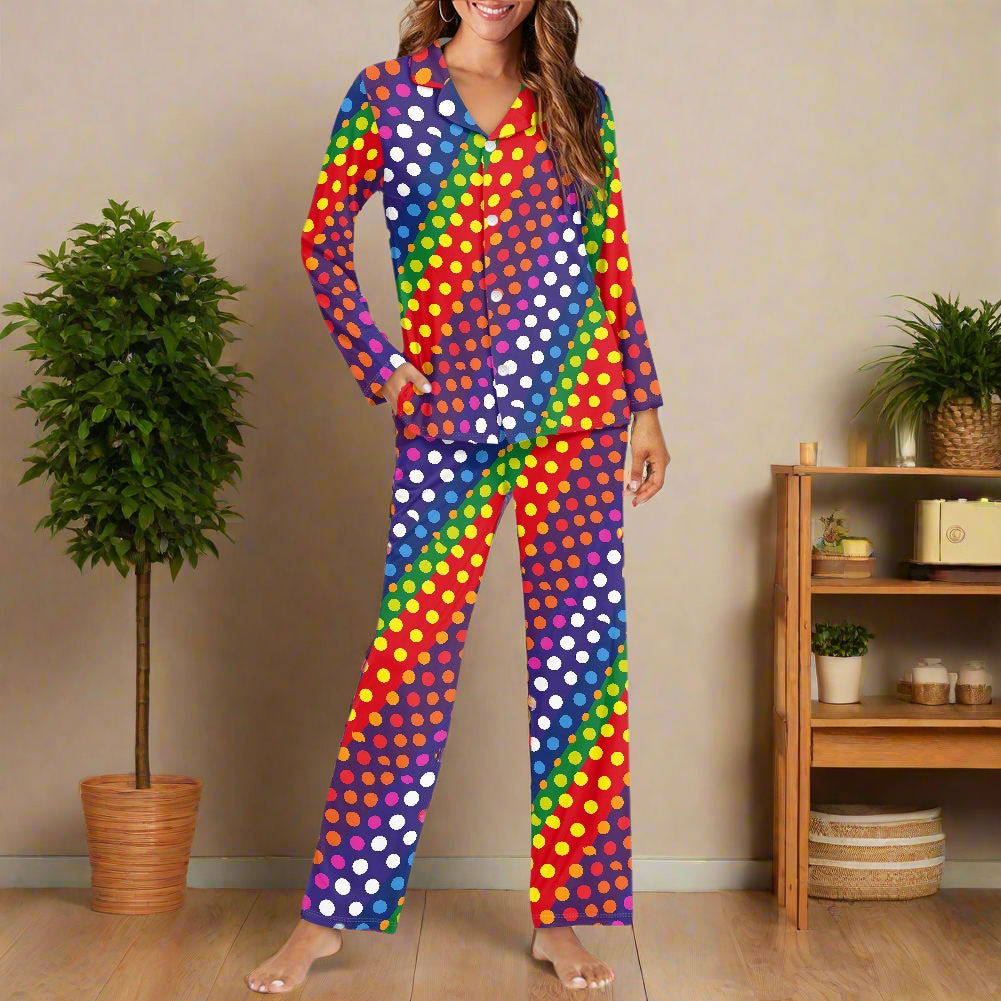 Rainbow Polka Dot Pajama Set (Buttons)