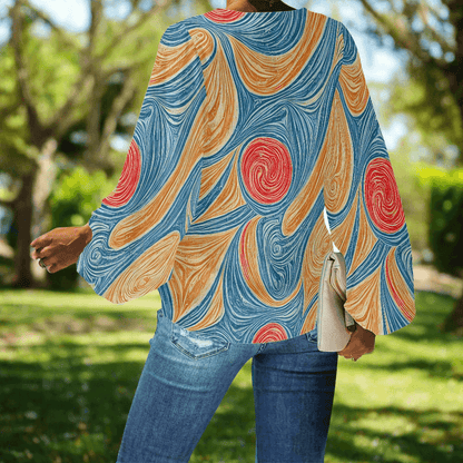 Abstract V-Neck Chiffon Puff Sleeve Blouse by Luxtrini
