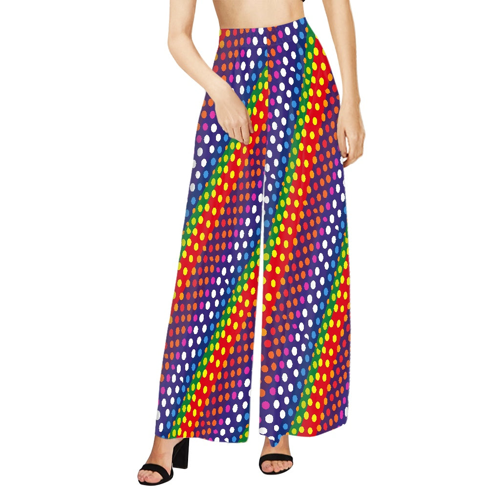 LGBTQ-Friendly Rainbow Polka Dot Wide Leg Pants by Luxtrini