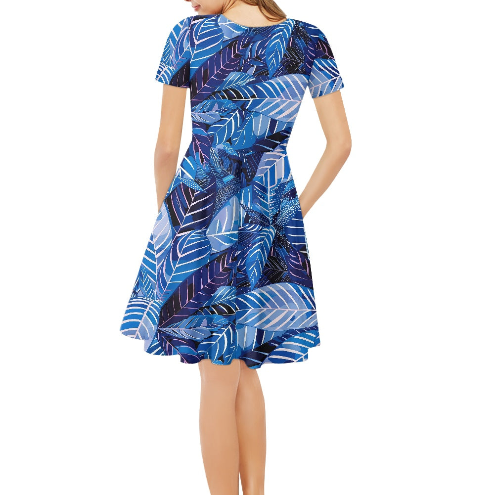 Women V-Neck Short Sleeve Ruffle Dress