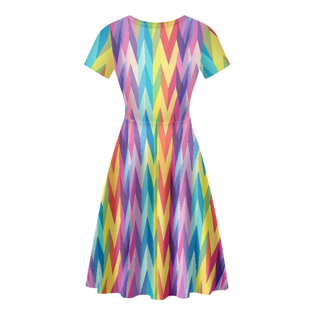 LGBTQ Rainbow Chevron's Women Scoop Neck Short Sleeve Ruffle Dress