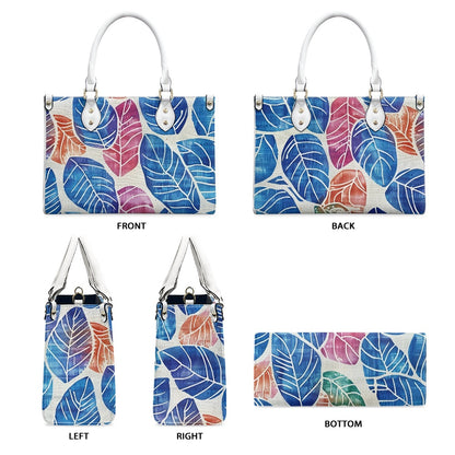 Tropical Breeze: Hand-Painted Leaf Print,  Women's PU leather twill handbag