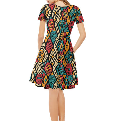 Women V-Neck Short Sleeve Ruffle Dress