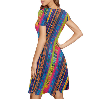 Women Scoop Neck Short Sleeve Ruffle Dress