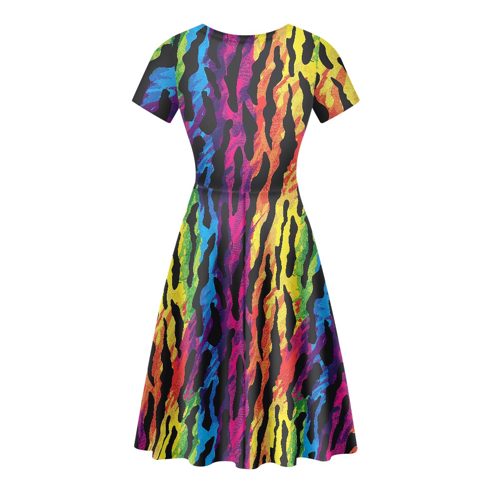 Women Scoop Neck Short Sleeve Ruffle Dress