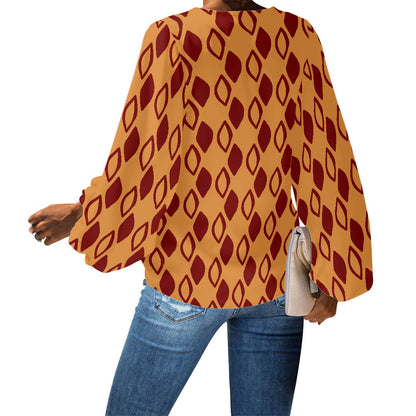 V-Neck Puff Sleeve Chiffon Blouse