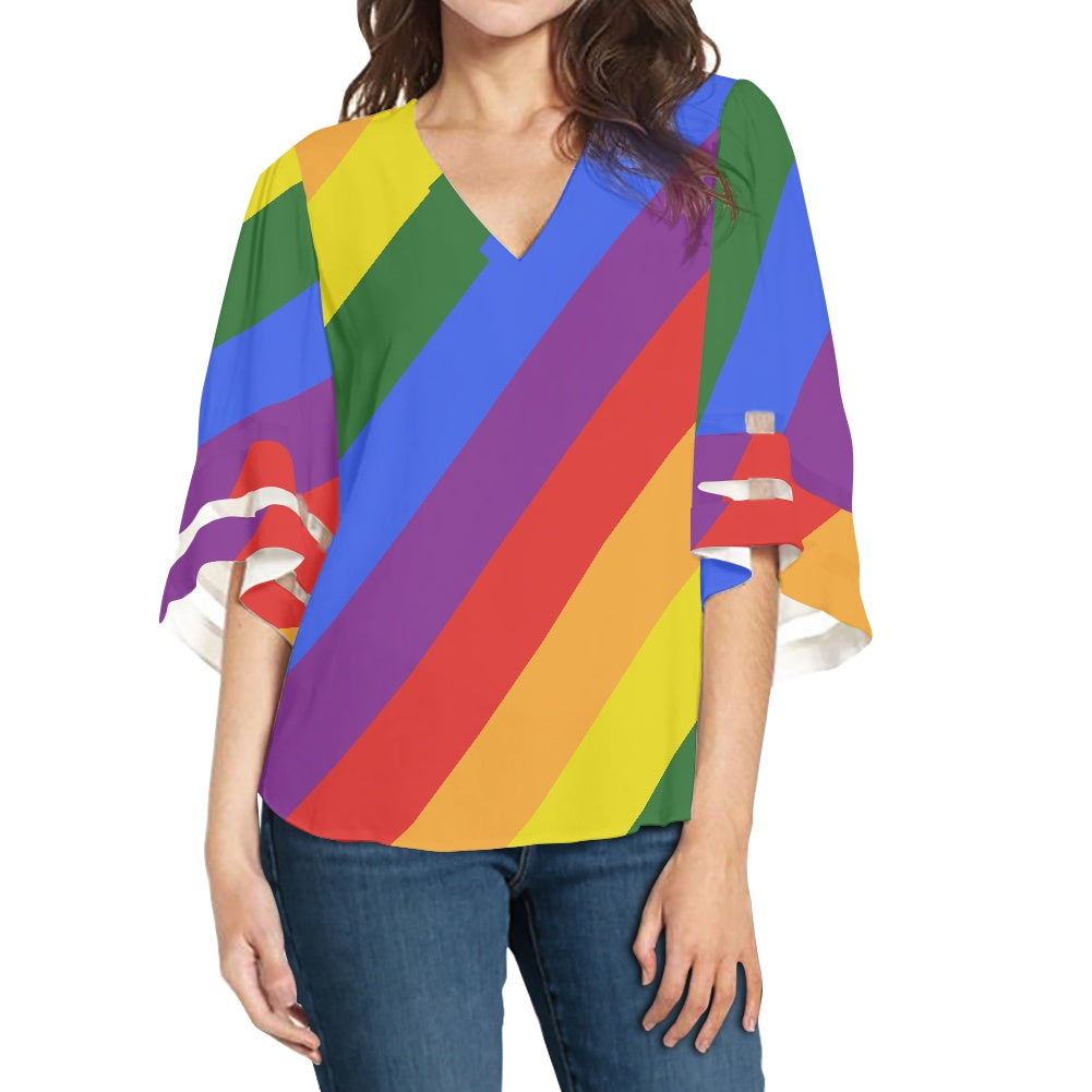 Rainbow Women Puff Sleeve Blouse